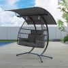 Double Egg Chair with Stand, Foldable Hanging Chair Basket Nest Swinging Loveseat for Indoor Outdoor Patio, Balcony, GardenChair