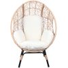 3 Pieces Patio Egg Chairs (Model 3) with Side Table Set,Natural Color PE Rattan and Beige Cushion