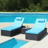 3-Piece Outdoor Patio Furniture Set Chaise Lounge, Patio Reclining Rattan Lounge Chair Chaise Couch Cushioned with Glass Coffee Table