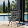 Wicker Egg Chair, Oversized Indoor Outdoor Lounger with Soft Cushions, Teardrop Cuddle Seat for Patio Porch Backyard Living Room Balcony