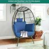 Wicker Egg Chairs Outdoor Indoor, Oversized 370lbs Capacity Large Egg Chairs Stand Cushion Egg Basket Chair for Patio,Steelblue