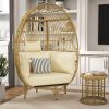 360Â° Swivel Egg Chair Outdoor,400lbs Capacity Oversized Patio Rotating Basket Chair, All-Weather Wicker Egg Lounger Chair(Beige)