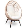 Patio PE Wicker Egg Chair Model 3 with Natural Color Rattan Beige Cushion and Side Table