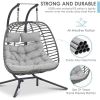 Double Swing Egg Chair with Stand, Large Hand-Woven Wicker Rattan Hanging Chair for 2 People, Porch Loveseat with Thick Cushion