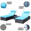 3-Piece Outdoor Patio Furniture Set Chaise Lounge, Patio Reclining Rattan Lounge Chair Chaise Couch Cushioned with Glass Coffee Table