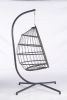 Outdoor Garden Rattan Egg Swing Chair Hanging Chair Dark Blue Cushion