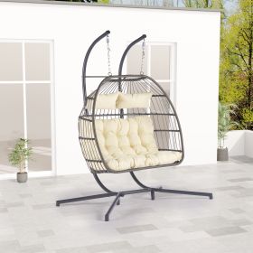 Outdoor Rattan Furniture Hanging Chair Egg Chair (Color: Beige)