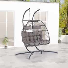 Outdoor Rattan Furniture Hanging Chair Egg Chair (Color: Light Gray)