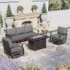 Aluminum Patio Furniture Set 5-Seat Modern Metal Outdoor Conversation Sets w/45in Propane Fire Pit Table,