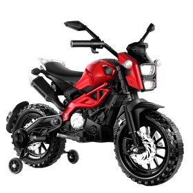 Electric Motorcycle for Kids, kids ride on motorcycle, Tamco 12V Electric Dirt Bike with Training Wheels, Hand Racing Foot Brake,PU seat (Color: as Pic)