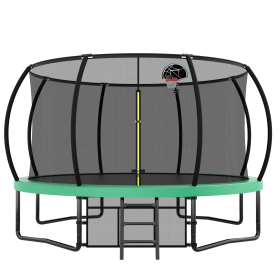 12FT Recreational Kids Trampoline with Safety Enclosure Net & Ladder, Outdoor Recreational Trampolines (Color: as Pic)