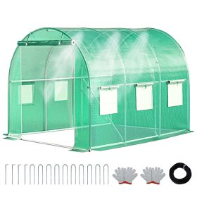 Walk-in Tunnel Greenhouse with Watering System Heavy Duty Portable Green House Protect Gardening Plants 1 Zipper Mesh Door, 8 Roll-up Windows (Size: 10ft, Color: Green)