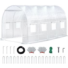 Walk-in Tunnel Greenhouse with Watering System Heavy Duty Portable Green House Protect Gardening Plants 1 Zipper Mesh Door, 8 Roll-up Windows (Size: 20ft, Color: White)