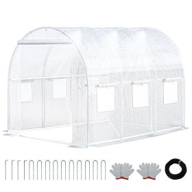 Walk-in Tunnel Greenhouse with Watering System Heavy Duty Portable Green House Protect Gardening Plants 1 Zipper Mesh Door, 8 Roll-up Windows (Size: 10ft, Color: White)