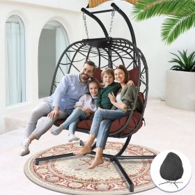 Double Swing Egg Chair with Stand Large 2 Person Indoor Outdoor Wicker Patio Twins Basket Hanging Chair (Color: Gray Dark Red)