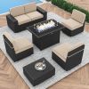 7/8 Pieces Outdoor Patio Furniture Set with Fire Pit Table Rattan Sectional Sofa Conversation Sets Moden Set for Garden