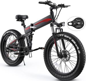 1PC 26 Inch 3 modes Fat Tire Folding Ebike with 48V 500W High-Speed Brushless Motor (Color: Red)