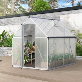 6x8 FT Polycarbonate Greenhouse, Outdoor Walk-in Green House with Vent Window, Hinged Door, Rain Gutter (Color: As Picture)