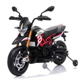 12V Aprilia Licensed Kids Ride On Motorcycle, 4-wheel Electric Dirt Bike with Spring Suspension, LED Lights, USB, MP3, Red (Color: As Picture)