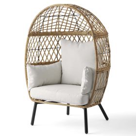 Outdoor Wicker Fixed Egg Chair with Cream Cushions (Material: polyester, wicker, Color: natural color)