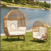 Outdoor Wicker Fixed Egg Chair with Cream Cushions