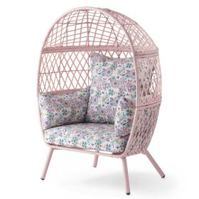 Outdoor Wicker Fixed Egg Chair with Cream Cushions (Material: polyester, wicker, Color: pink)