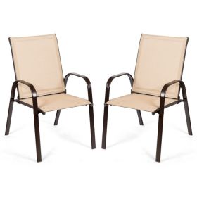 2 Pieces Patio Outdoor Dining Chair with Armrest (Color: Beige)