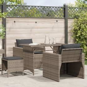 4 Piece Patio Sofa Set with Cushions Gray Poly Rattan (Color: Grey)