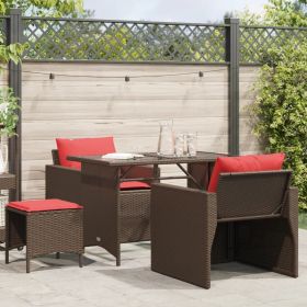 4 Piece Patio Sofa Set with Cushions Brown Poly Rattan (Color: Brown)