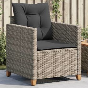 Patio Chair with Cushions Gray Poly Rattan (Color: Grey)