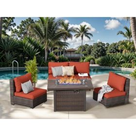 Patio Furniture Set 7 Pieces with Fire Pit Table Sectional Outdoor Furnitures Sofa Chair Sets, Garden Furniture Sets (Color: Red5 pcs Fire Pit)