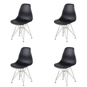 Set of 4 Modern Style Dining Chair, Shell Lounge Plastic Chair for Kitchen, Dining, Bedroom (Color: Black-dd)