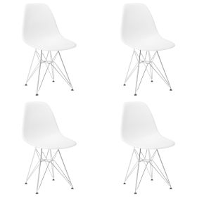 Set of 4 Modern Style Dining Chair, Shell Lounge Plastic Chair for Kitchen, Dining, Bedroom (Color: White-dd)