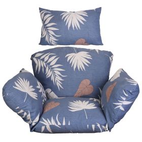 Egg Chair Cushion Hanging Basket Seat Cushion Thicken Soft Egg Swing Chair Pad Hanging Egg Chair Cushion with Headrest (Color: Blue_BeigeLeaf)