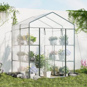 Walk-in Greenhouse with 4 Tiers 8 Shelves PVC Cover Roll-up Zippered Door (Color: as show)