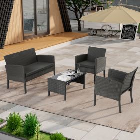 4 Pieces Patio Furniture Sets Outdoor Sectional Wicker Set Outdoor Conversation Set Patio Set Patio Loveseats with Coffee Table Porch, Poolside (Color: Gray)