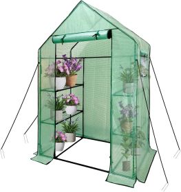 Walk In Greenhouse With Shelves,Walk-In Plant Green House With Durable Green PE Cover, 3 Tiers 6 Shelves Stands with Ground Pegs & Ropes for Stability (Style: 143x73x195cm)