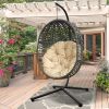 Wicker Hanging Swing Chair;  Rattan Hanging Egg Chair with Durable Stand and Waterproof Cushion for Outdoor Garden or Indoor Living Room