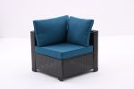 7 Pieces Outdoor Patio Furniture Set,Sectional Conversation Sofa Of Corner Chairs,Ottomans And Glass Top Table