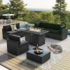 Outdoor Sectional 8 Piece Patio Furniture Set with 44-Inch Propane Gas Fireplace Table Outdoor Wicker Rattan Sofa