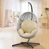 Large Hanging Egg Chair with Metal Stand and UV Resistant Cushion Hammock Chairs with C-Stand for Outdoor Indoor