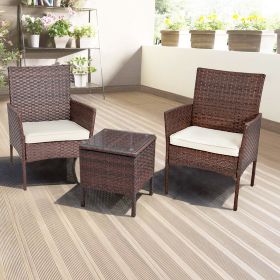 3 Piece Rattan Seating set with Cushions (Color: Brown)