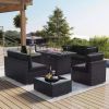 Outdoor Sectional 8 Piece Patio Furniture Set with 44-Inch Propane Gas Fireplace Table Outdoor Wicker Rattan Sofa