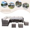 Outdoor Patio Furniture Set,7 Pieces Outdoor Sectional Conversation Sofa with Dining Table,Chairs and Ottomans,All Weather PE Rattan and Steel Frame