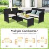 4 Pieces Rattan Patio Furniture Set with Weather Resistant Cushions and Tempered Glass Tabletop