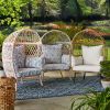 Outdoor Wicker Fixed Egg Chair with Cream Cushions