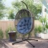 Wicker Hanging Swing Chair;  Rattan Hanging Egg Chair with Durable Stand and Waterproof Cushion for Outdoor Garden or Indoor Living Room