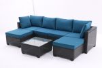 7 Pieces Outdoor Patio Furniture Set,Sectional Conversation Sofa Of Corner Chairs,Ottomans And Glass Top Table