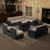 7/8 Pieces Outdoor Patio Furniture Set with Fire Pit Table Rattan Sectional Sofa Conversation Sets Moden Set for Garden