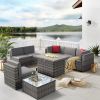 Patio Furniture Set, 8PCS with 40" Fire Pit Table Sectional Sofa Set with Coffee Table, Wicker Furniture Set